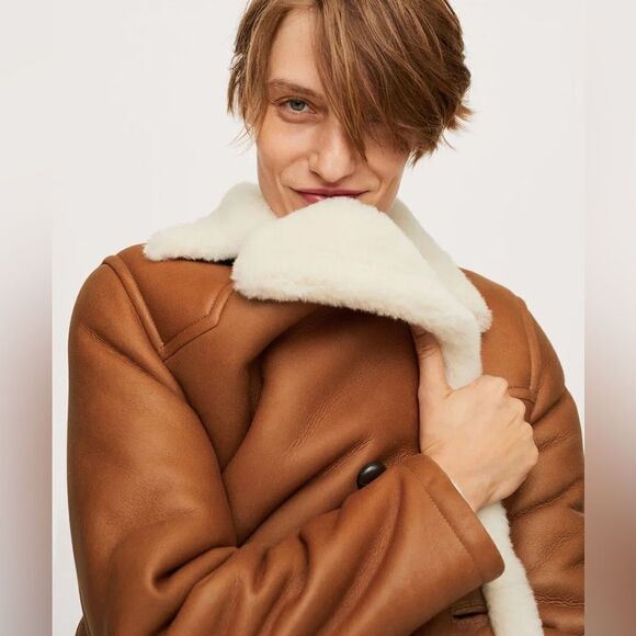 Mango Genuine Leather Shearling Lined Jacket - Picture 10 of 17